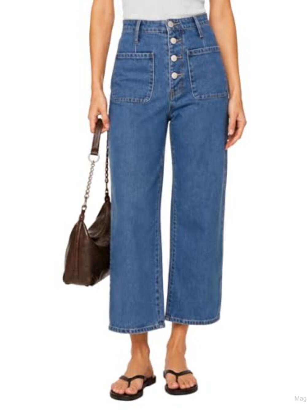 Women's High Waist Straight Leg Capri Jeans Low Stretch Denim
